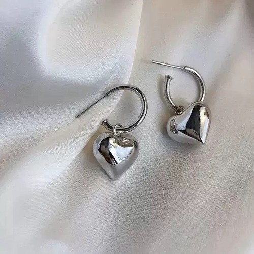 925 silver puffy - silver, heart